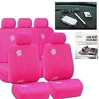 FH Group Car Seat Covers Floral Full Set Pink Black Automotive Seat Covers, Airbag and Split Rear Car Seat Cover Universal Fit Interior Accessories for Cars Trucks and SUV Car Accessories