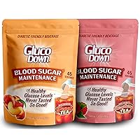 GLUCODOWN, Maintain Healthy Blood Sugar, Variety Pack, Delicious Peach & Raspberry Tea Mixes, Diabetic Friendly, 90 Total Servings, 2 Resealable Packages.