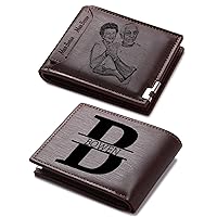Personalized Picture Bifold Leather Wallet for Men Customized Engraved Photo/Initials/Name Mens Wallets for Dad Husband Son Groomsmen Boyfriend Gifts (Style C: Red Brown)