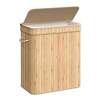 Laundry Hamper with Lid, Bamboo Laundry Basket, Removable Machine Washable Laundry Basket, with Handles, 26.4-Gallons, for Laundry Room, Bedroom, Bathroom, Natural ULCB063N01