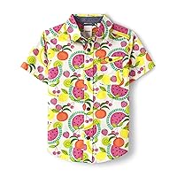 Boys,and Toddler Short Sleeve Button Up Dress Shirt,White Fruit Multi,12