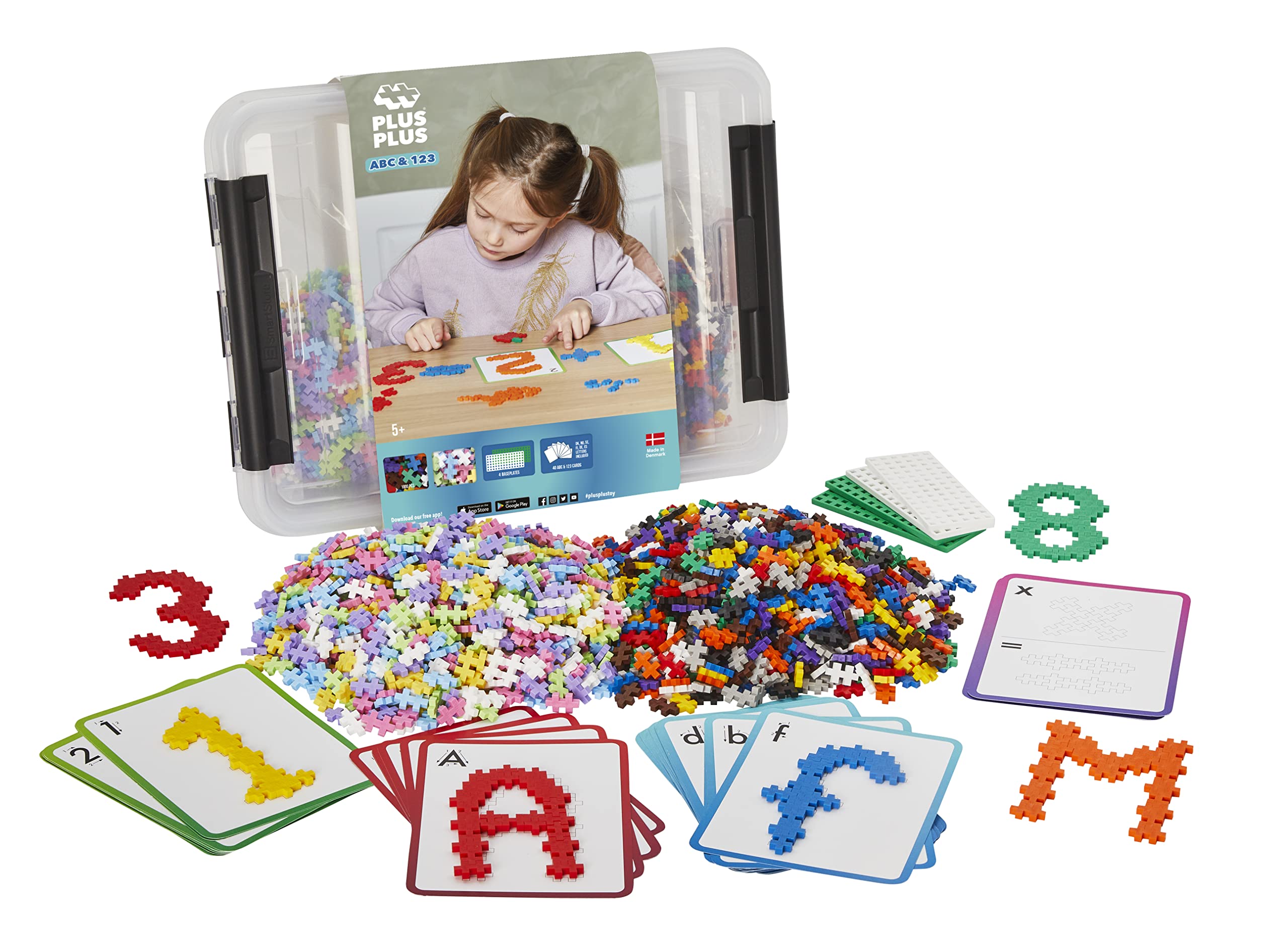Plus-Plus - ABC & 123 Storage Box - 2000 pieces - Creative play, Building Blocks, Building, Development Toys for Kids, STEM, STEAM, Produced in Denmark