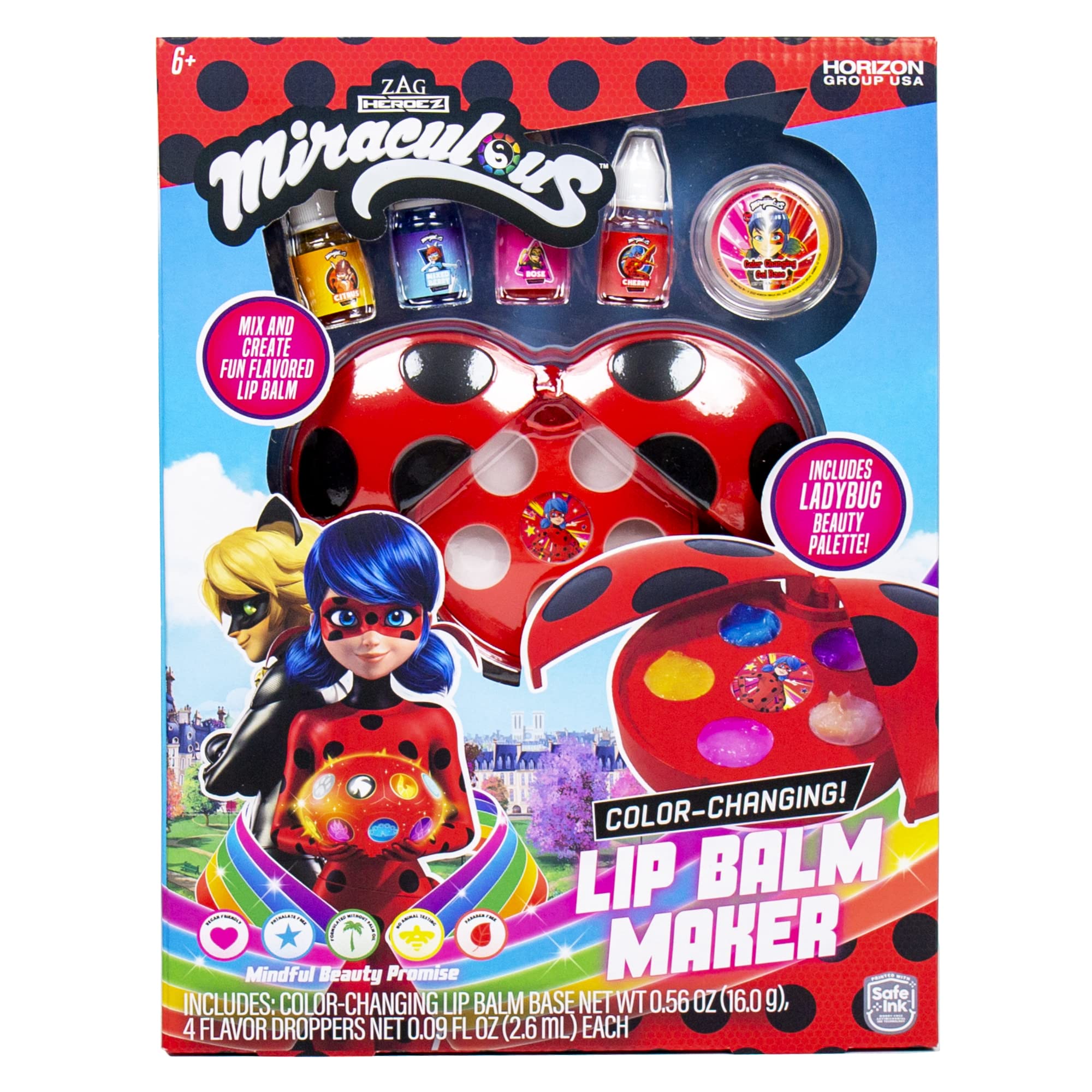 Miraculous Color-Changing Lip Balm Maker, Make Your Own Ladybug Lip Gloss Kit, Travel-Friendly Lip Balm Palette Great for Miraculous Parties & Group Activities, Perfect for Kids Ages 6, 7, 8, 9, 10