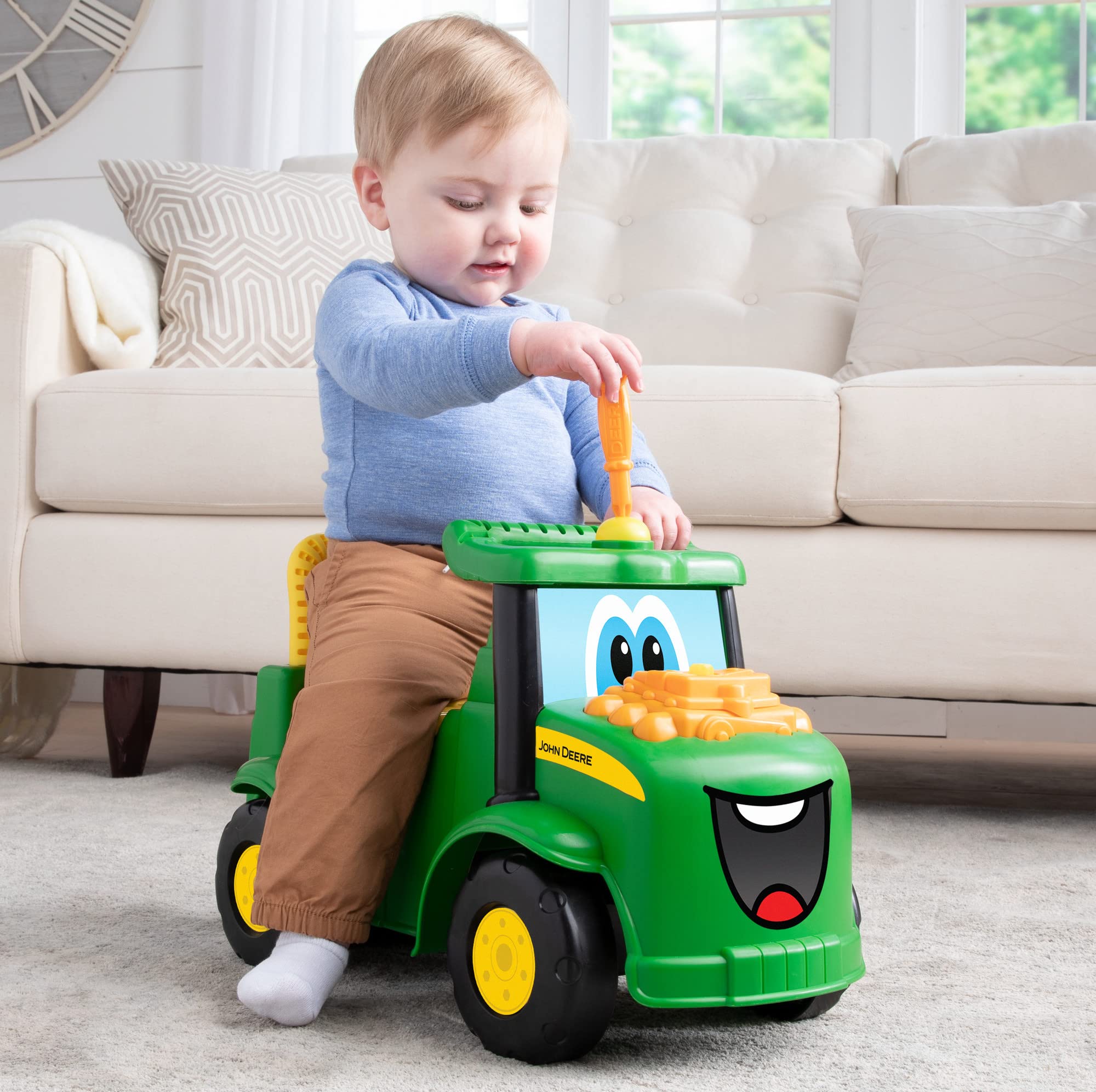 John Deere Johnny Tractor Ride-On Toy with Lights and Sounds – 12m+