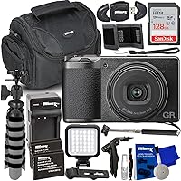 Ricoh GR III Digital Camera + SanDisk 128GB Ultra SDXC Memory Card, 2X Extended Life Replacement Batteries, LED Light Kit with Mounting Bracket, Selfie Stick & Much More (24pc Bundle)