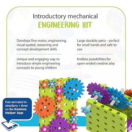 Thames & Kosmos Kids First: Intro to Gears STEM Experiment Kit for Ages 3+ | Build 4 Models, Learn About Gears, Power & Motion | Intro to Mechanical Engineering for Young Learners | Durable Parts