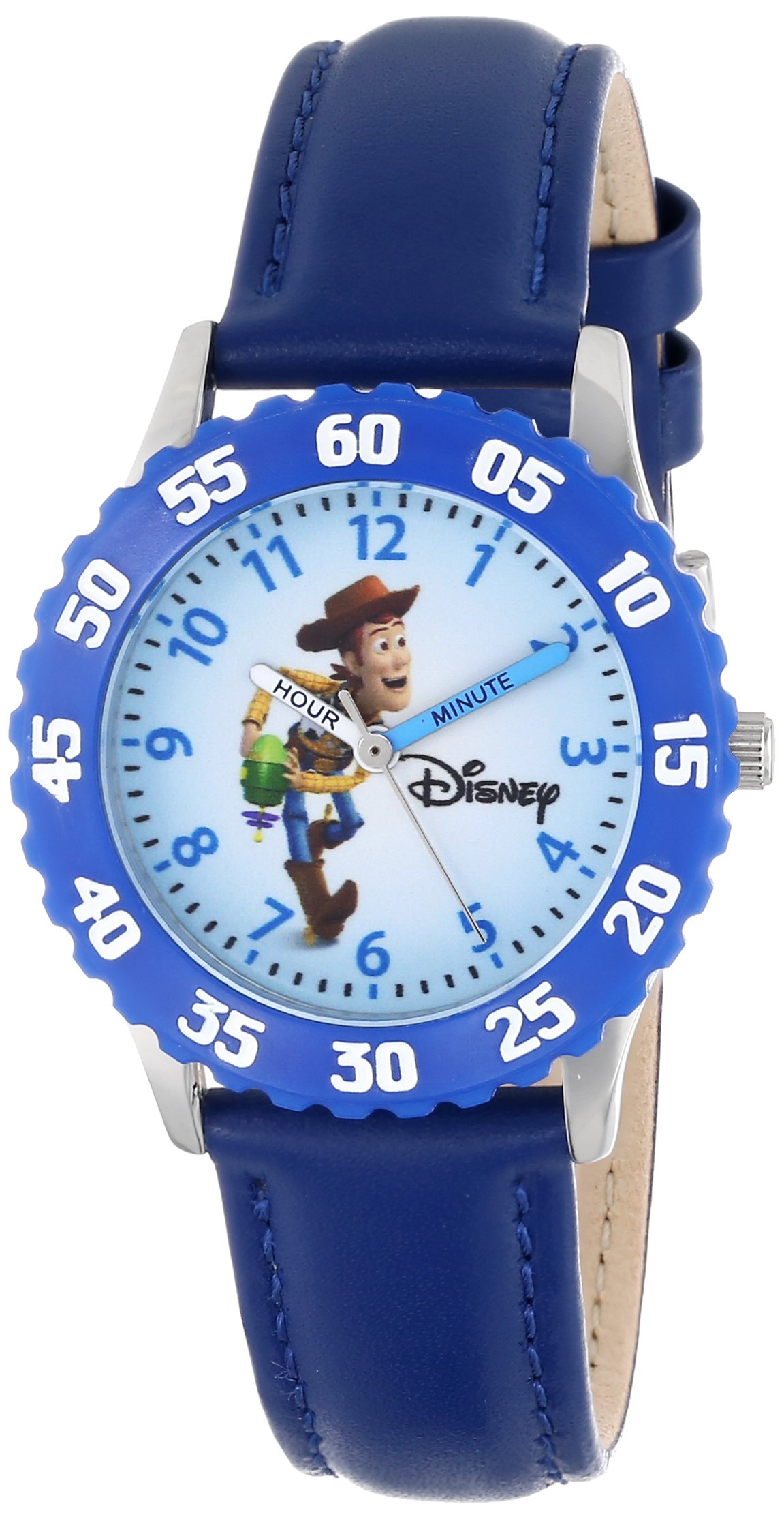 Disney Toy Story Kids' Bezel Stainless Steel Time Teacher Analog Leather Strap Watch
