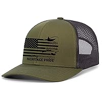 Heritage Pride Hunting and Fishing Outdoors American Flag Mens Embroidered Mesh Back Trucker Hat