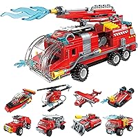 QLT City Fire Truck Building Kit for Kids 6-12 Years Old, Compatible with City Fire Truck 8-in-1 Building Block, Fire Helicopter Toys Building Sets.(313 PCS)
