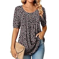 POPYOUNG 2024 Puff Short Sleeve Fashion Casual elbow sleeve tunic tops for leggings