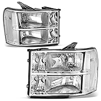 AUTOSAVER88 Headlight Assembly Compatible with 2007-2013 GMC Sierra 1500/2007-2014 Sierra 2500HD 3500HD Chrome Housing with Clear Reflector Clear Lens