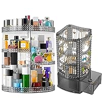 Makeup Organizer, Acrylic Earring Holder Jewelry Organizer, Total 2Pcs, Adjustable Large Capacity, Easy To Assemble Vanity Organizers, Skin care Organizer for Brushes, Perfume or Jewelry Display Gray