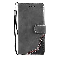 Case for iPhone 14/14 Pro/14 Plus/14 Pro Max,Genuine Leather Wallet Flip Cover,Magnetic Button,with Detachable Wrist Strap,Foldable Stand,Grey,14 Pro Max 6.7''