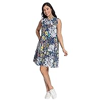 London Times Women's Ruffle Neck and Sleeveless Armhole Tiered Popover Dress