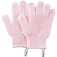 MainBasics Exfoliating Bath Gloves for Shower Heavy-Textured Nylon Fiber Body Exfoliator Scrub Gloves - Hanging Loop, Stretchy Design, Machine Washable (1 Pair, Soft Pink)