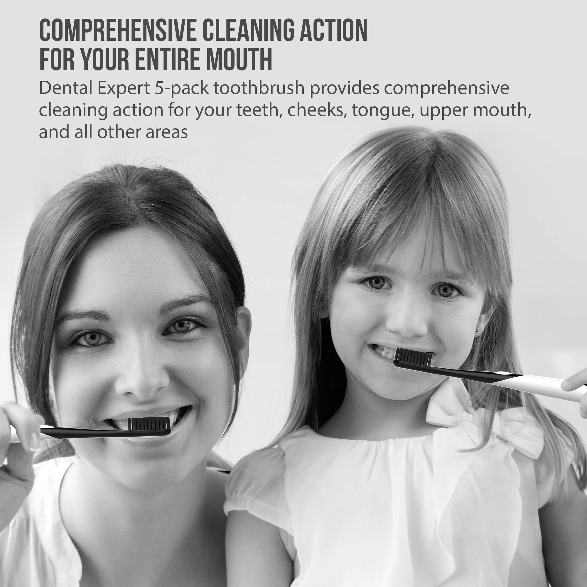 Dental Expert Charcoal Toothbrush [Gentle Soft] Slim Teeth Head Whitening Brush for Adults & Children [Family Pack] - Ultra Soft Medium Tip Bristles (Black)