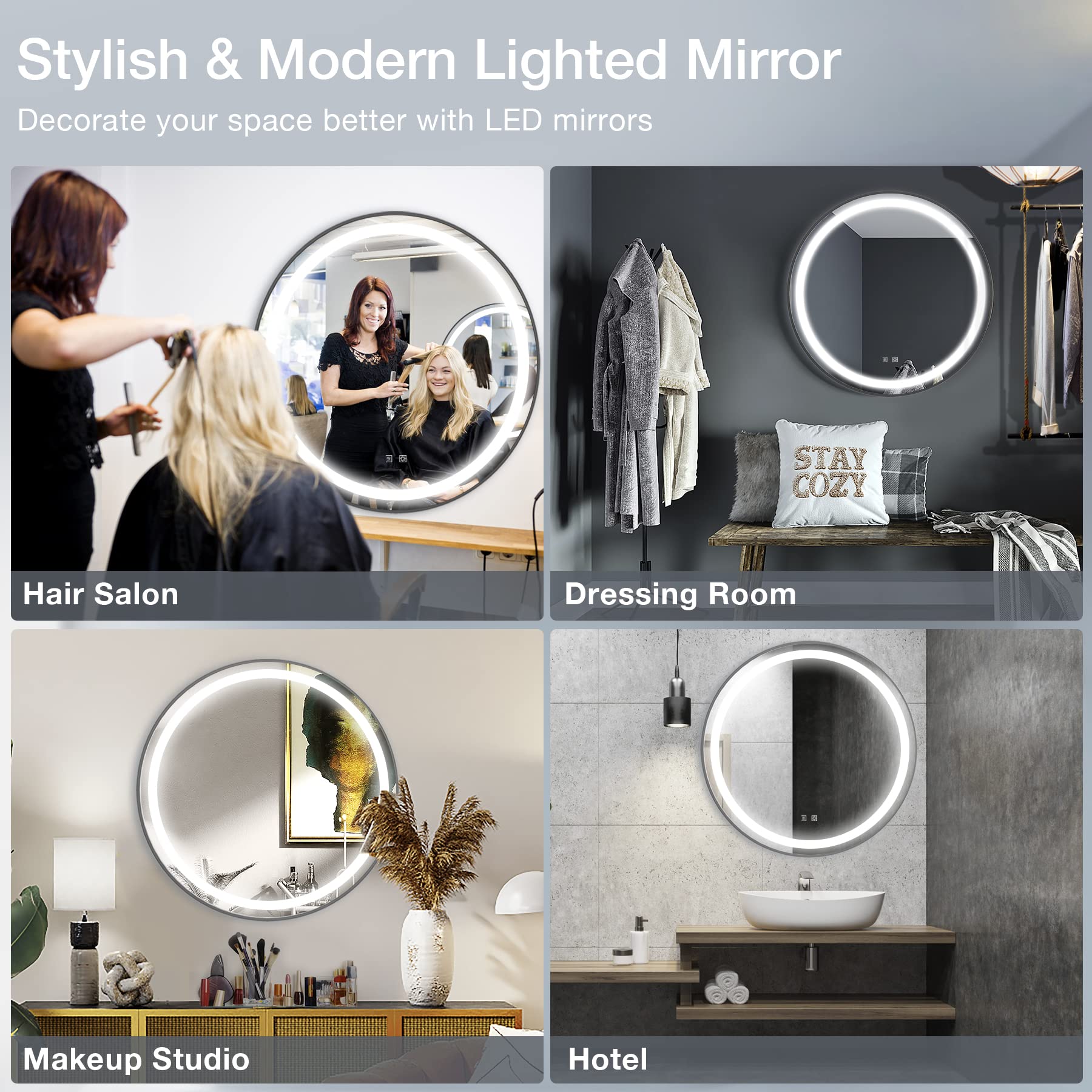Mua KLC 18 Inch Black Round LED Mirror for Bathroom, Round Lighted ...