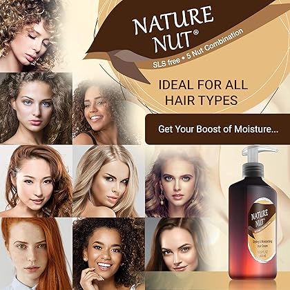 Nature Nut Leave In Conditioner for Dry and Damaged Hair - 5 Nut Oil Curl Defining Styling Cream Hair Moisturizer Repair Treatment for Wavy Curly Hair