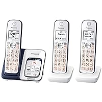 Panasonic Expandable Cordless Phone System with Link2Cell Bluetooth, Voice Assistant, Answering Machine and Call Blocking - 3 Cordless Handsets - KX-TGD563A (Navy Blue/White)