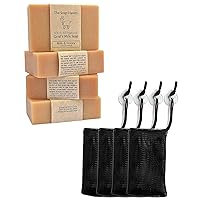 Bundle of 4 Unscented Goat Milk and Honey Soap Bars with 4 Soap Saver Mesh Bags