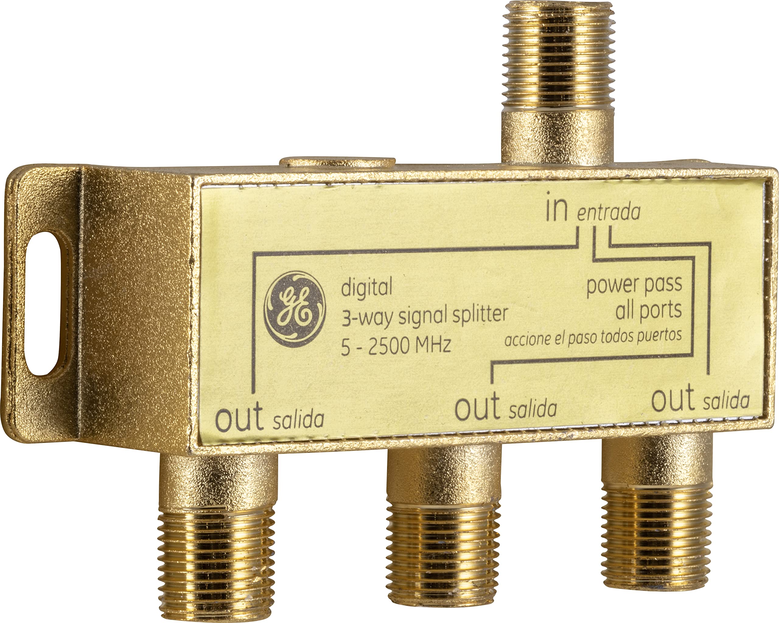 GE Digital 3-Way Coaxial Cable Splitter, 2.5 GHz 5-2500 MHz, RG6 Compatible, HD TV, Satellite, High Speed Internet, Amplifier, Antenna, Gold Plated Connectors, Corrosion Resistant, 73756