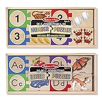 Melissa & Doug Self-Correcting Letter and Number Wooden Puzzles Set With Storage Box