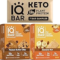IQBAR Brain and Body Keto Protein Bars - 7-Bar Sampler, 12-Count Peanut Butter Chip & Banana Nut Bars - Low Carb Protein Bars - High Fiber Vegan Bars Low Sugar Meal Replacement Bars