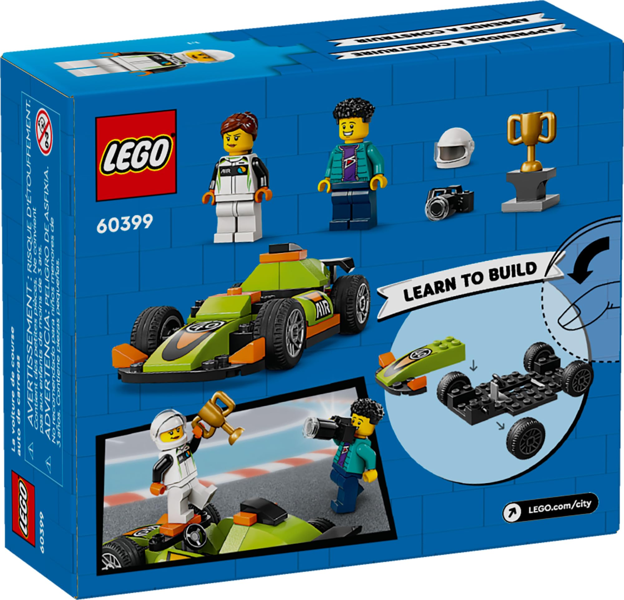 LEGO City Green Race Car Toy, Classic-Style Racing Vehicle, Small Toy Gift for Kids, Building Kit for Boys and Girls Ages 4 and Up, Photographer and Driver Minifigures, 60399