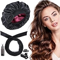 Black Heatless Hair Curler and Wine Double Layer Adjustable Bonnet Bundle Sale