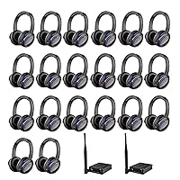 Professional Rechargeable RF Silent Disco Wireless Headphones for Parties Events Weddings Movies Clubbing up to 1600 Feet Distance (20 Headphones and 2 Transmitters)