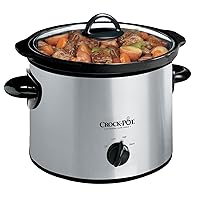 Crock-Pot Small 3 Quart Round Manual Slow Cooker, Stainless Steel and Black (SCR300-SS)