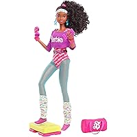 Barbie Rewind 80s Edition Workin’ Out Doll (11.5-in Brunette) Wearing Bodysuit, Legwarmers & Accessories, with Cassette Tape Doll Stand, Gift for Collectors