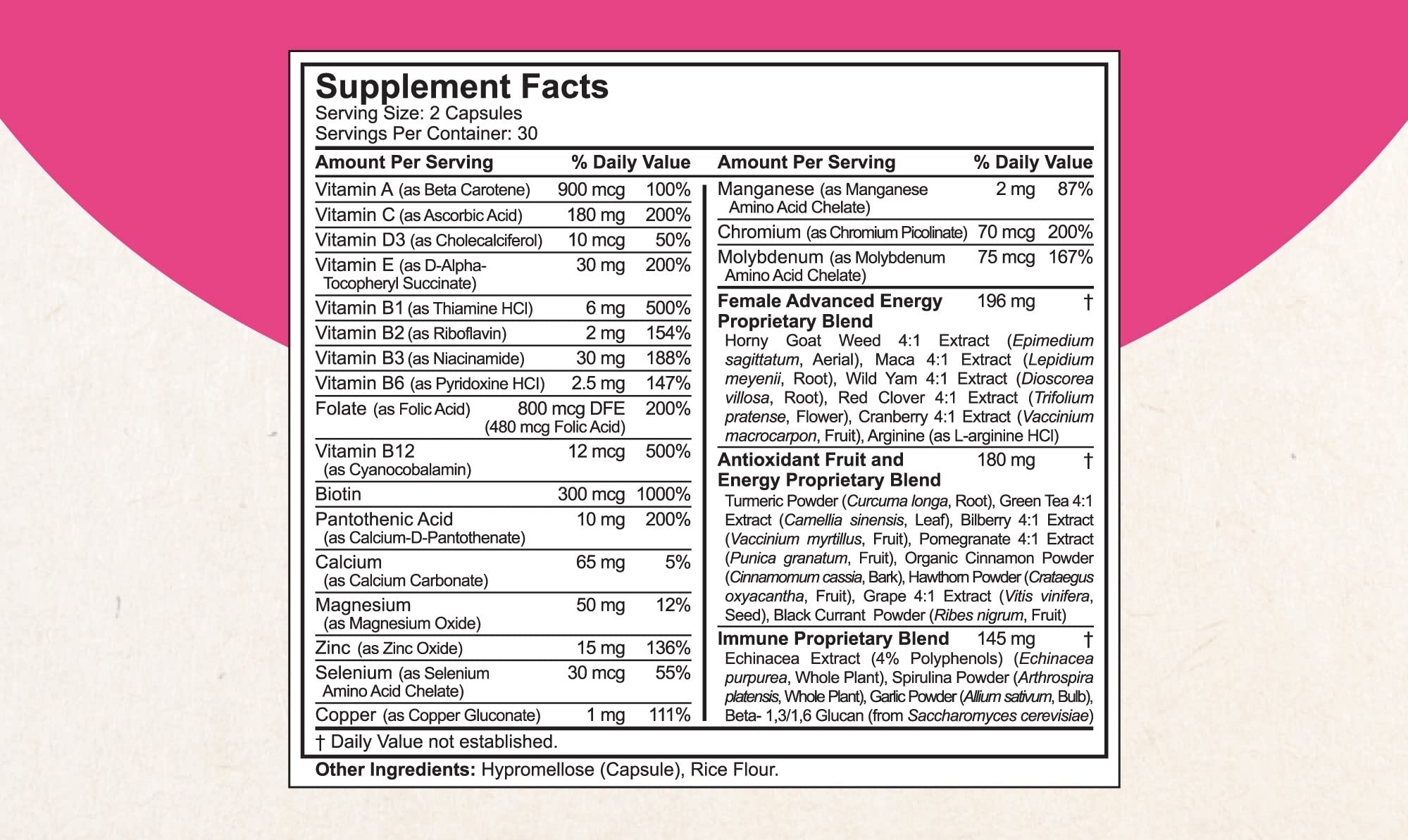 Women’s Multi 18+ by NuBest - Support Immunity, Energy, Bones, Heart & Wellness - Vitamins A, C, D, E, B1, B2, B6, B12, Biotin, Calcium, Zinc, Copper, Spirulina & More - 60 vegan caps | 1 Month Supply