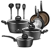 NutriChef 12-Piece Nonstick Kitchen Cookware Set - Professional Hard Anodized Home Kitchen Ware Pots and Pans Set, Includes Saucepan, Frying Pans, Cooking Pots, Dutch Oven Pot, Lids, Utensils, Gray