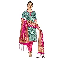 Indian Pakistani Readymade Women's Salwar Kameez Banarasi Art Silk Woven Suit with SIlk Dupatta | Stitched Dress