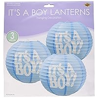 Beistle 3-Pack It's a Boy! Paper Lanterns, 9-1/2-Inch, light blue/white (54576)