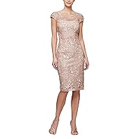Women's Short Knee Length Floral Embroidered Cocktail Sheath Dress