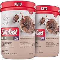 SlimFast Keto Meal Replacement Powder, Fudge Brownie Batter, Low Carb with Whey & Collagen Protein, 10 Servings (Pack of 2) (Packaging May Vary)