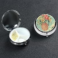Pill Case Round Pill Box 3 Compartment Pill Organizer Shabby Chic Pineapple Small Pill Case Waterproof Medicine Organizer Box for Travel Pill Containers Vitamin Organizer for Medication Planner