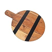 Bloomingville Round Mango Wood Cheese and Cutting Board with Stripes and Handle, Natural and Black