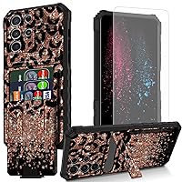 Leopard Glitter Design for Samsung Galaxy S23 Ultra Phone Case with Screen Protector, Built-in Detachable Card Slot Holder Wallet Case with Kickstand Shockproof Case for Galaxy S23 Ultra