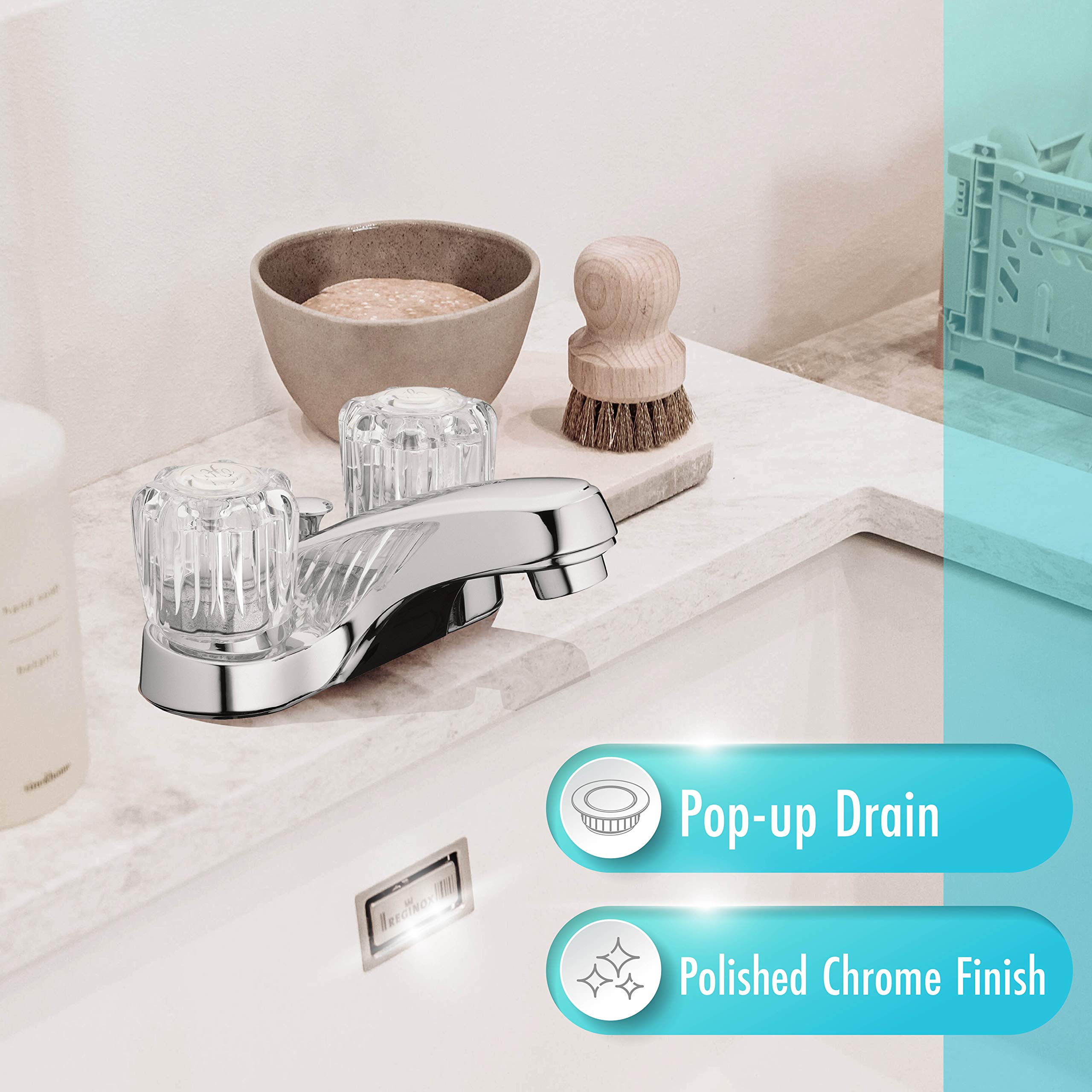 Aqua Vista 10-B421-AV Two Handle Bathroom Sink Faucet, Polished Chrome with Acrylic Round Knobs