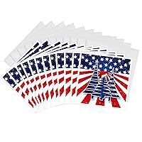 3dRose Greeting Cards - Stars and Stripes Christmas Trees with Santa Hat in Red White and Blue - 12 Pack - Patriotic
