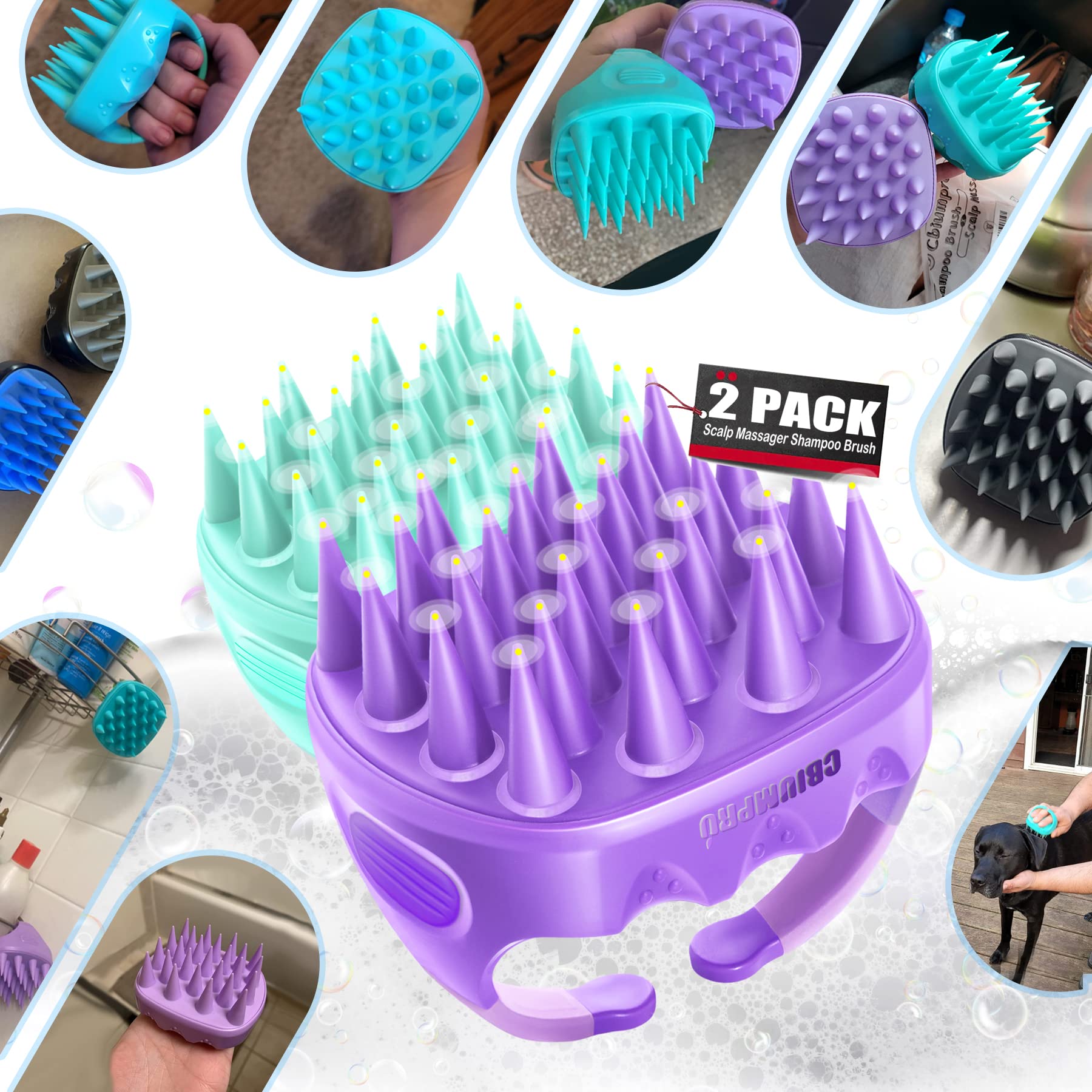 Scalp Massager Shampoo Brush, 2 Pack Scalp Brush Shower for Hair Growth, Soft Silicone Scalp Exfoliator for Dandruff Removal, Scalp Care Scrubber for All Hair Types of Girls, Teens, Men, Pets