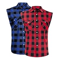 Alimens & Gentle Men's Sleeveless Flannel Plaid Shirts Casual Button Down Shirt
