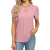 Blooming Jelly Womens Dressy Causal Blouses Notch V Neck Short Petal Sleeve Tops Business Ladies Summer 2024 Trendy Shirt