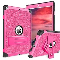 YINLAI for iPad 10.2 Inch Case,iPad 9th 8th 7th Generation Case 2021/2020/2019,Glitter Bling Sparkle Kid Girls Women Kickstand Heavy Duty Shockproof iPad 9/8/7 Gen Protective Tablet Cover, Hot Pink