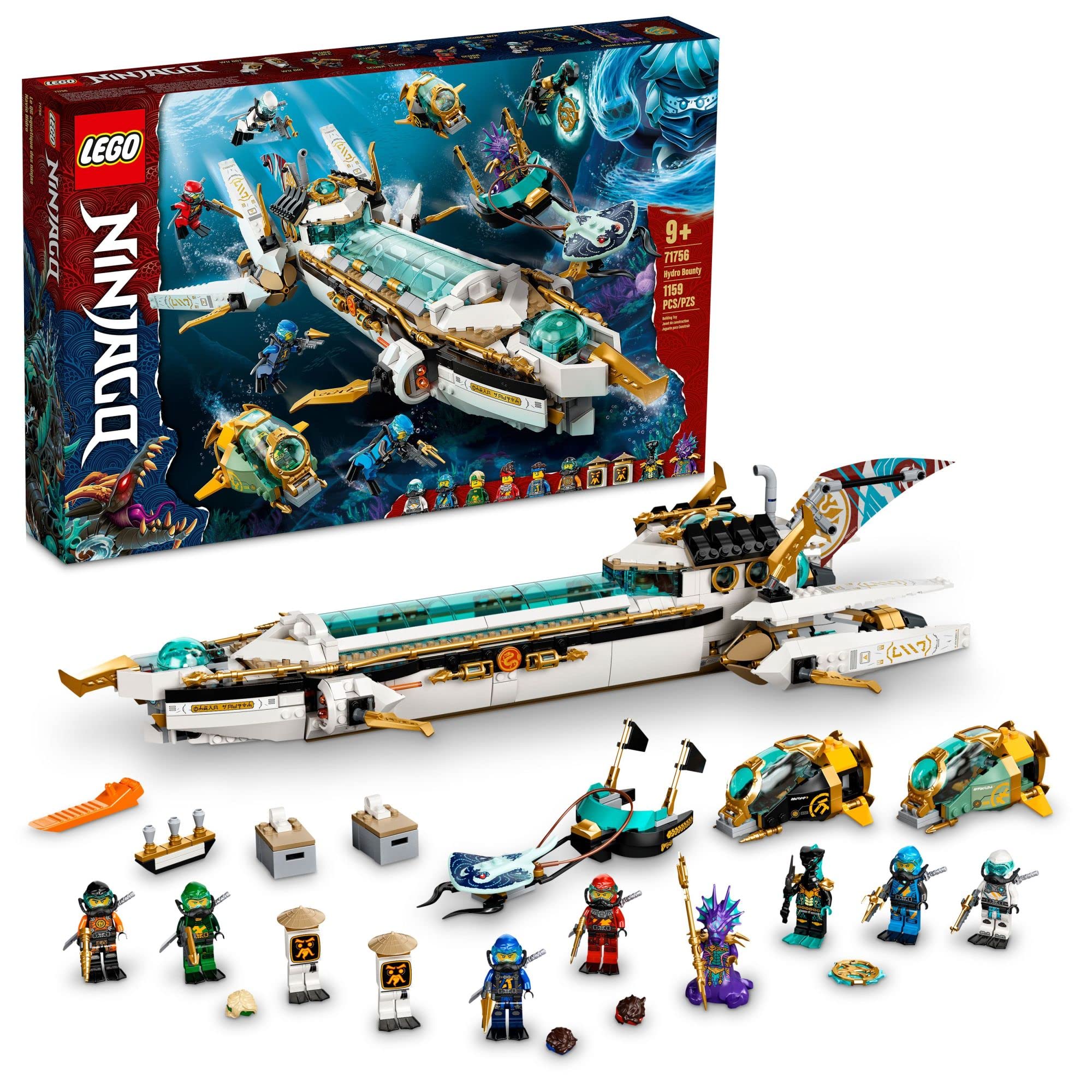 LEGO NINJAGO Hydro Bounty Building Set, 71756 Submarine Toy with Kai and NYA Minifigures, Ninja Toys, Gifts, Presents for Kids, Boys, Girls Age 9 Plus Years Old