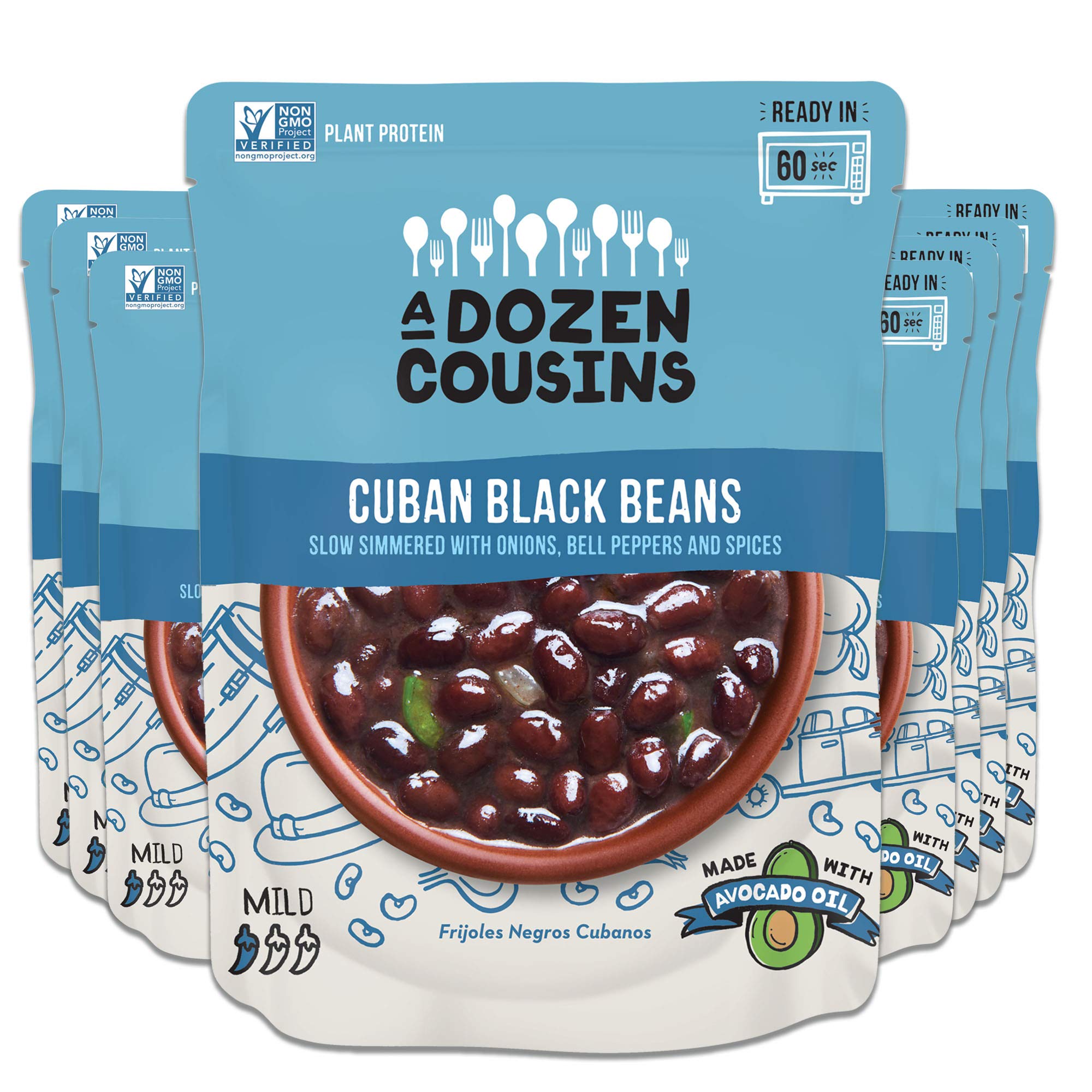 A Dozen Cousins Seasoned Black Beans, Vegan and Non-GMO Meals Ready to Eat Made with Avocado Oil (Cuban Black Beans, 8-Pack)