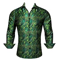 Silk Mens Shirts Long Sleeve Gold Black Flower Embroidered Slim Fit Male Blouse Casual Turn Down Collar Tops Party